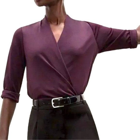 MM Lafleur Deneuve Faux Wrap Top Womens XS Stretch Quiet Luxury Old Money Office - Picture 3 of 10